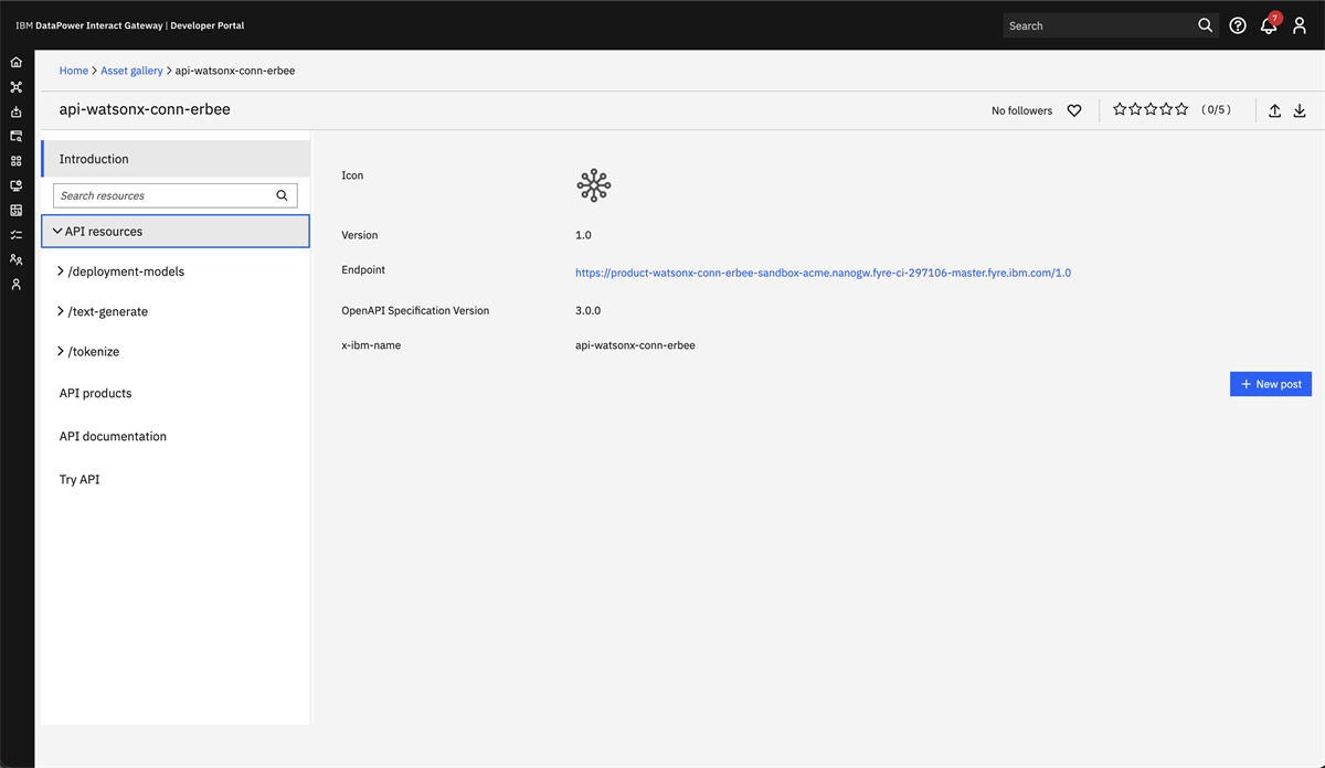 Image shows the published LLMProvider in the Developer Portal with a name, version, url and list of endpoints that can be accessed